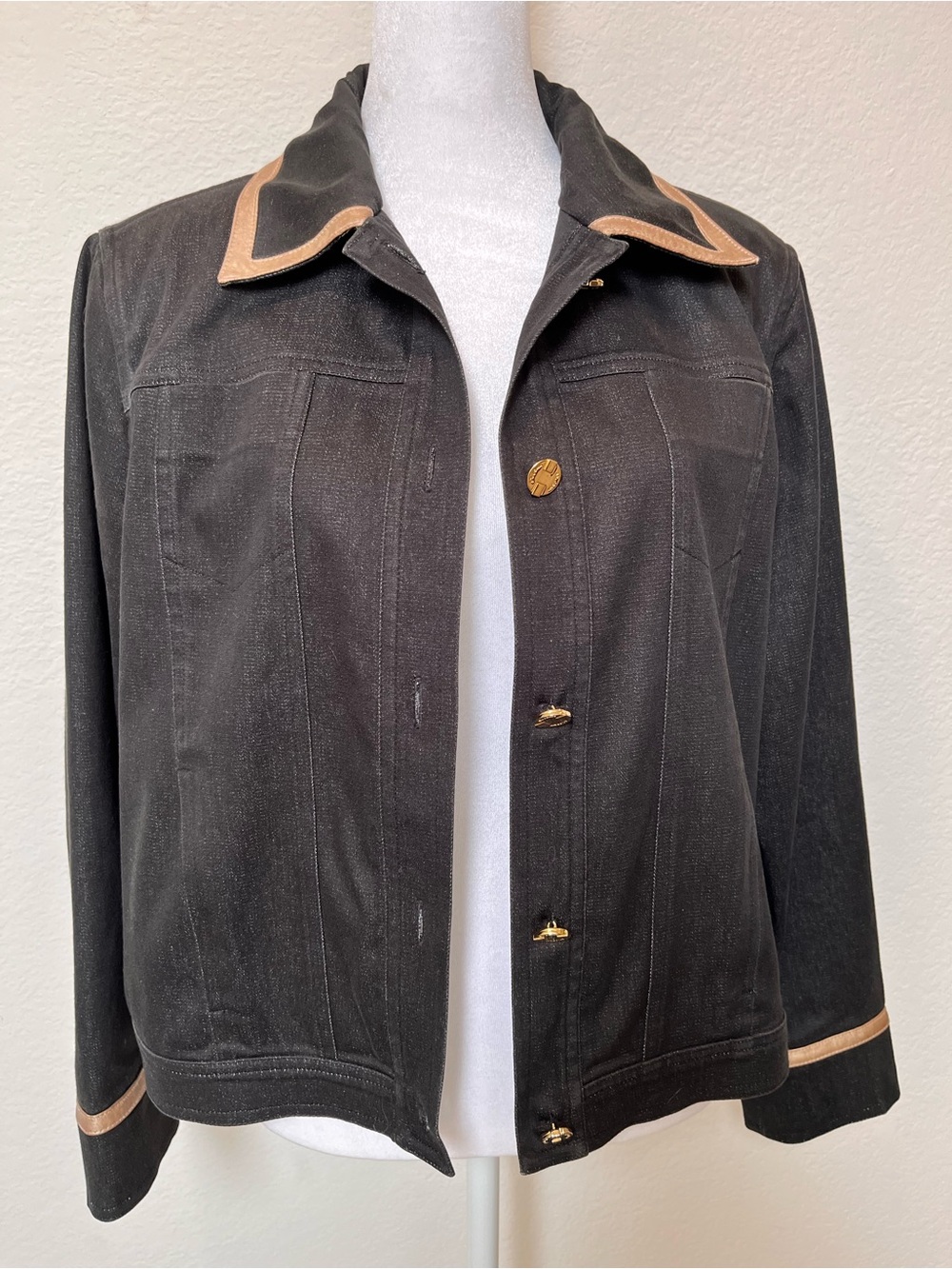 St. John Sport by Marie Gray Vintage Black Jacket with Tan Leather. Trim